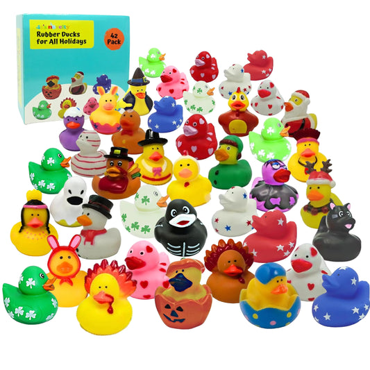 Rubber Ducks for All Holidays Bulk 42 Pack - Includes 6 of Each Holiday Christmas Valentines Easter Duckies Bath Toys for Kids Gift for Jeep Owners Jeep Ducking